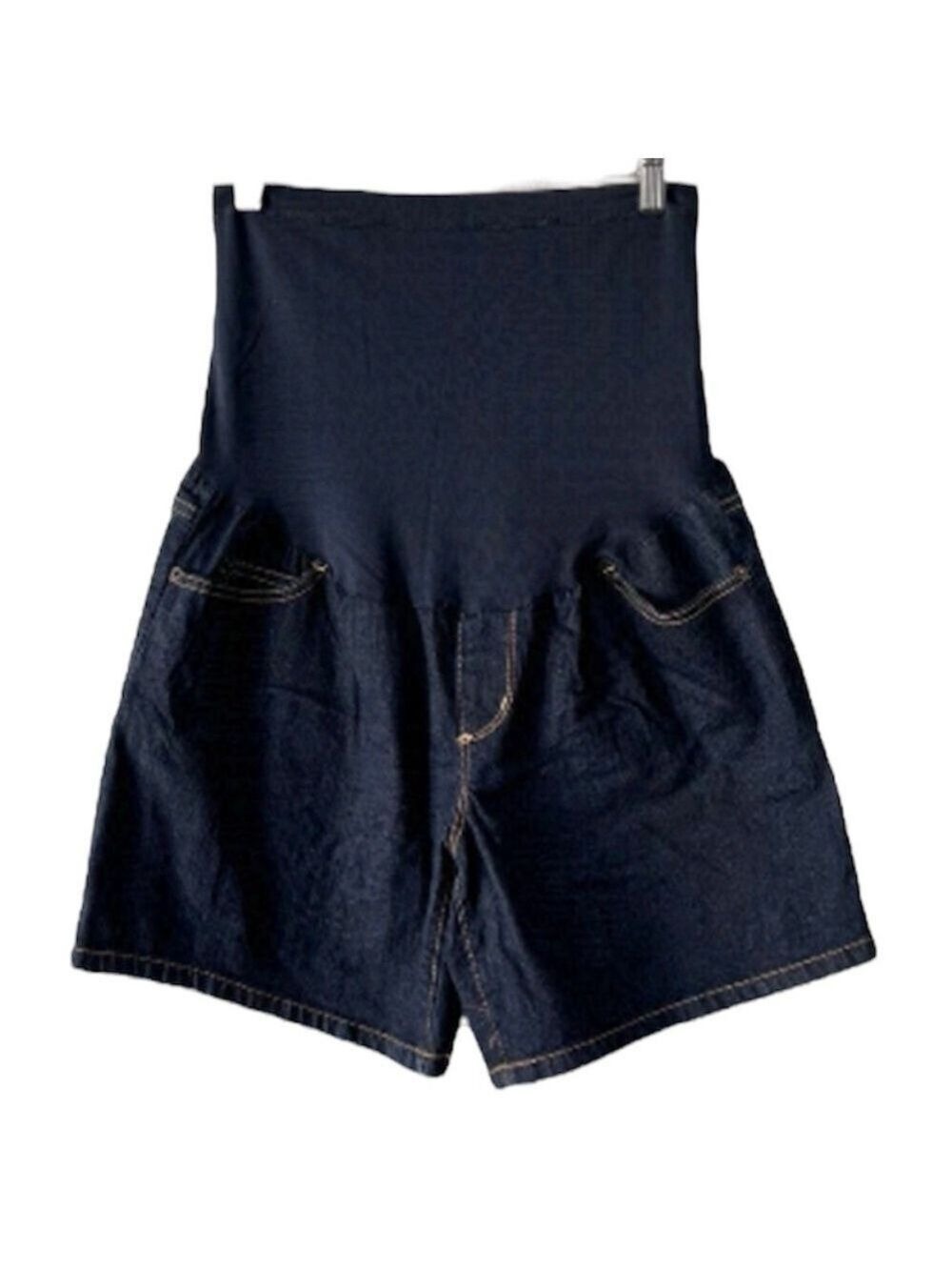 Liz Lange Dark Blue Denim Jean Over The Bump Shorts S